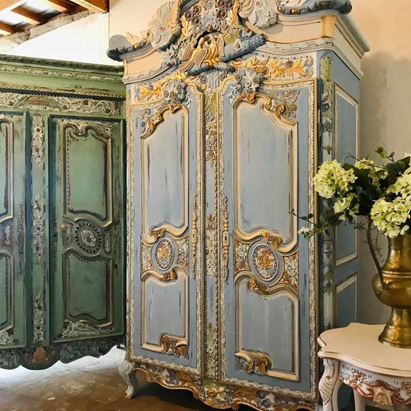 Custom Order Option:  Vintage Ornate Painted French Armoire Wardrobe