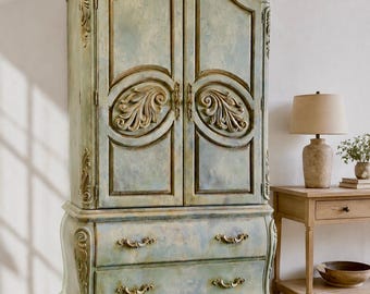 Vintage French Provincial Armoire | Hand-Painted Old World Wardrobe