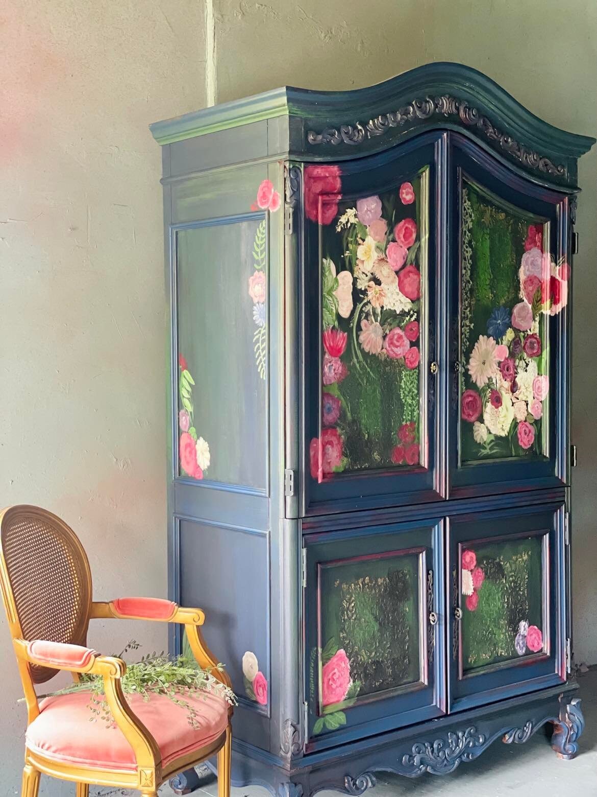 Custom Order Option: Vintage Hand-painted French Style Armoire Cabinet ...