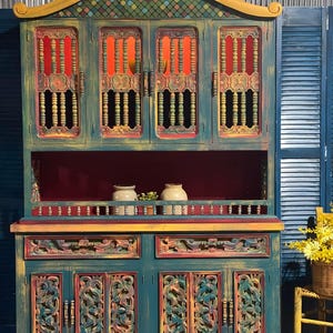 Spanish Ornate Colorful Hutch Cabinet