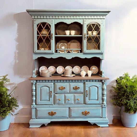 SOLD **vintage Coastal Hutch China Cabinet - Etsy