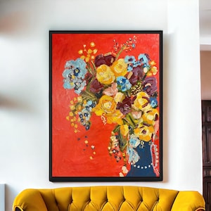 Colorful Original Abstract Floral Painting - 18&quot; x 24&quot;