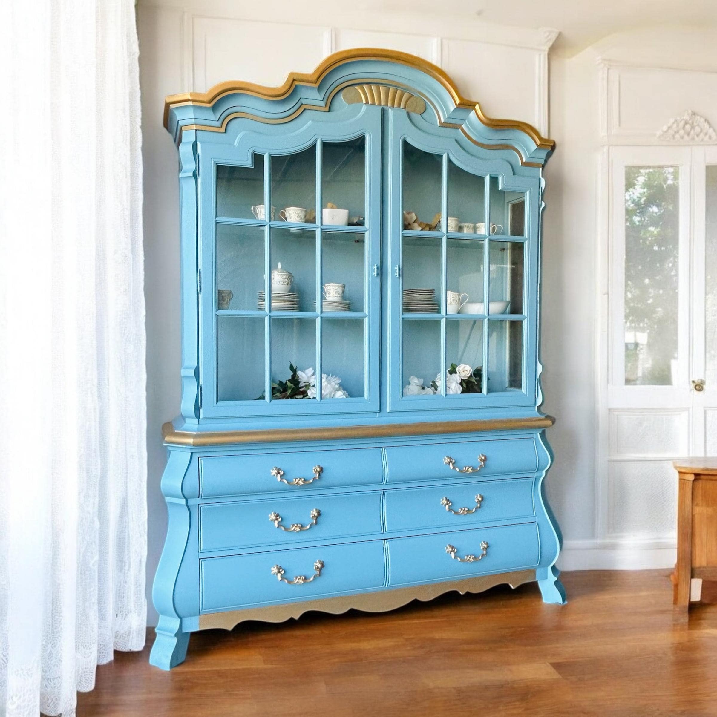 Hand-painted Vintage Blue Drexel China Cabinet - Etsy