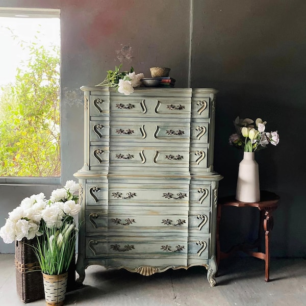 Custom Order Option:  Hand-Painted Vintage French Provincial Chest of Drawers/ Tall Dresser