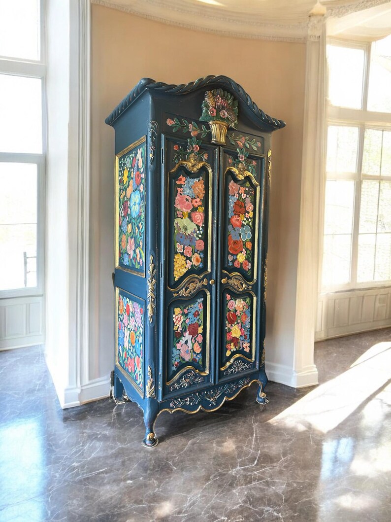 Hand-painted Vintage French Floral Armoire Closet - Etsy
