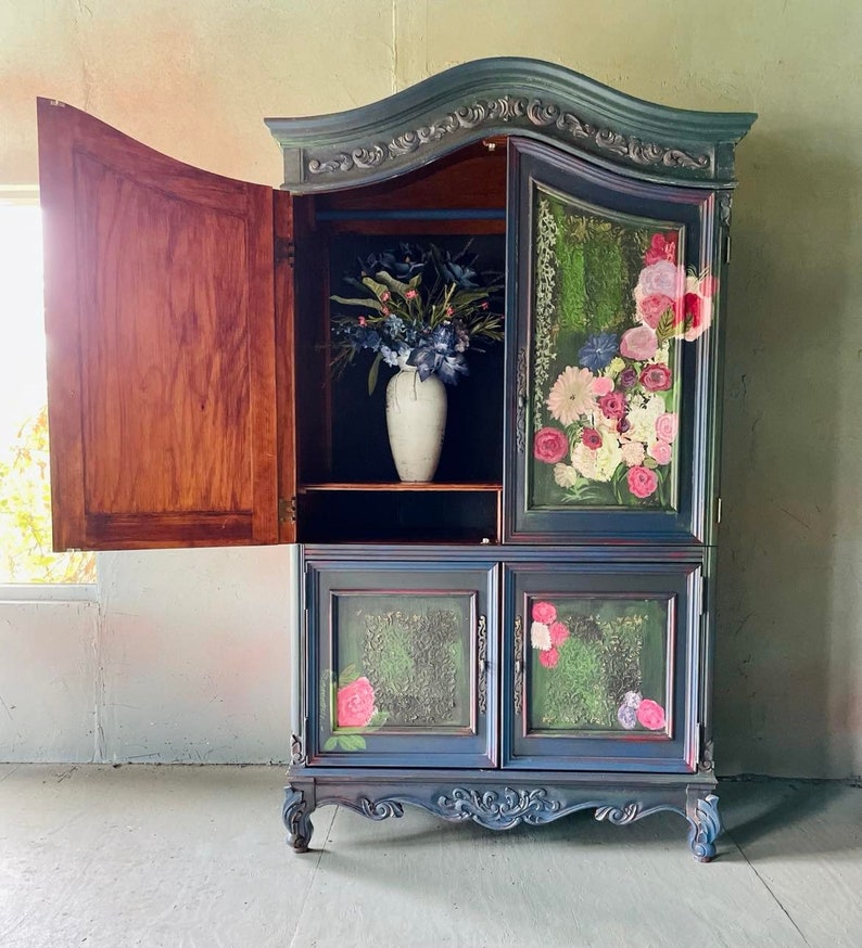 Custom Order Option: Vintage Hand-painted French Style Armoire Cabinet ...