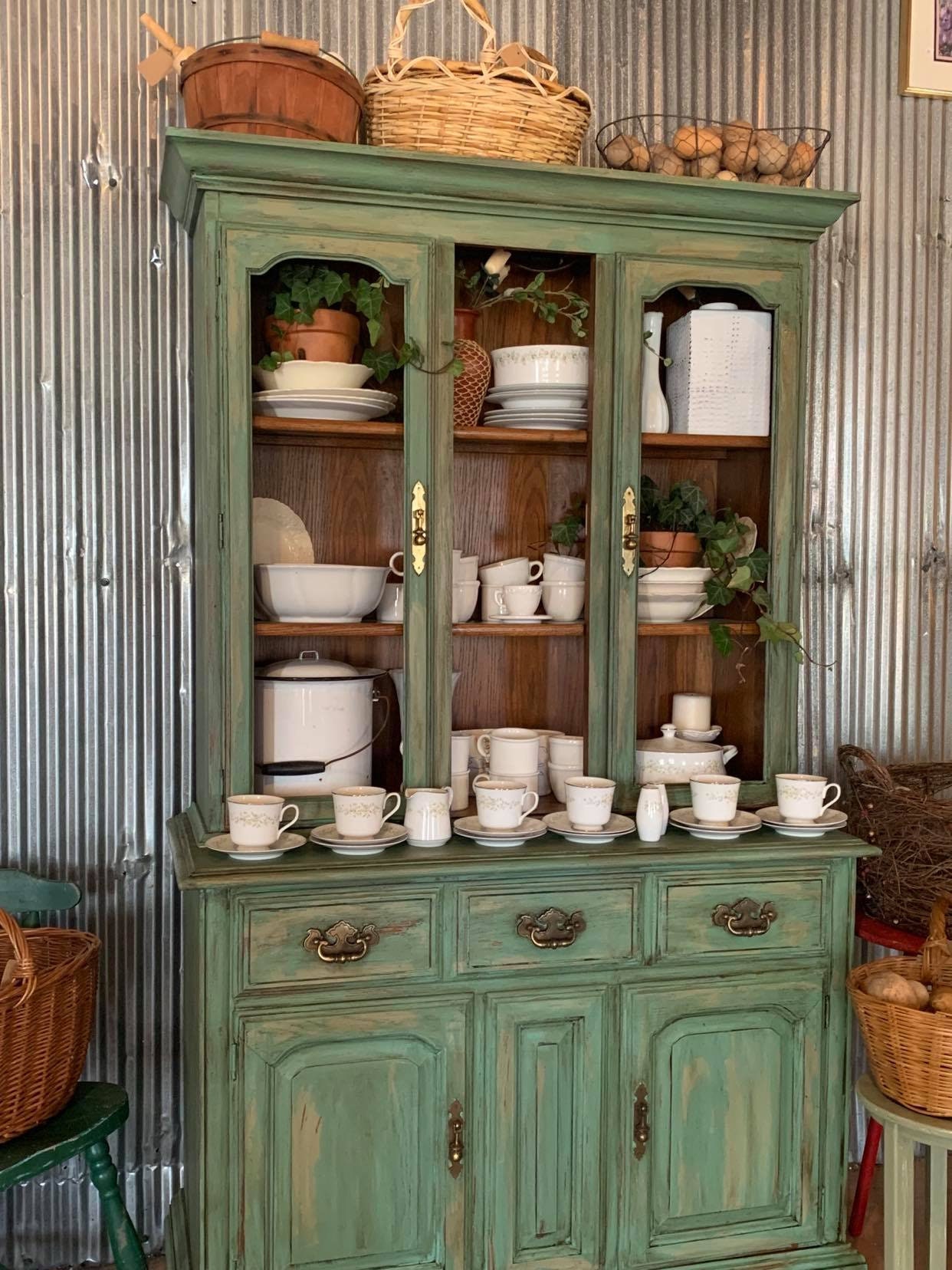 Painted China Cabinet Etsy