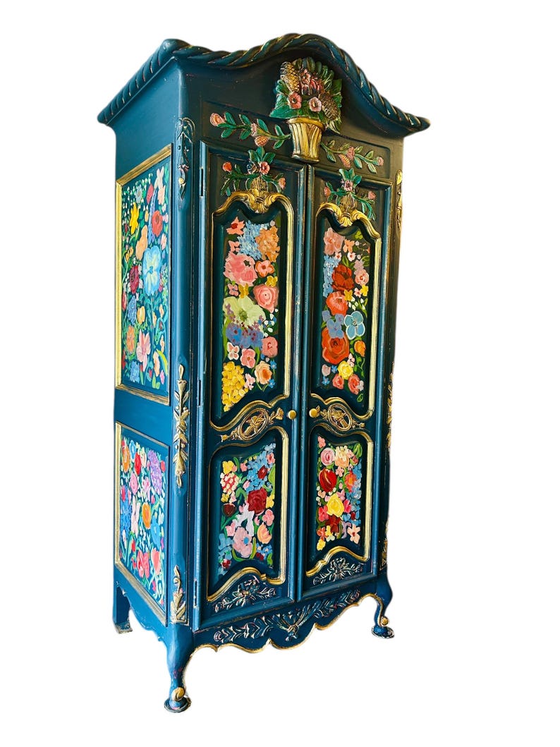 Hand-painted Vintage French Floral Armoire Closet - Etsy