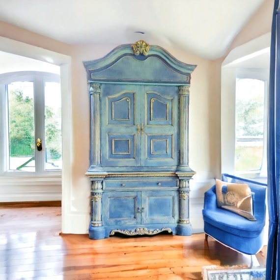 Stunning Vintage Blue Armoire Wardrobe Artisan Painted Etsy