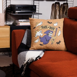 Spooky Halloween Pillow Case | Skeleton & Ghosts Design | Premium Throw Pillow Cover