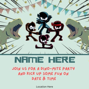 Personalized Ninja Dinosaur Birthday Invitation - Kids Party Invite, Digital Download