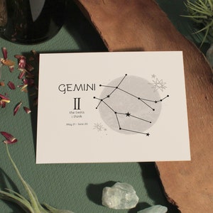 Grafico dei segni zodiacali Gemelli, arte dell'oroscopo di nascita dello zodiaco, download istantaneo