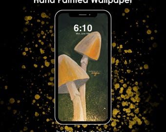 Fondo de pantalla de hongos mágicos para teléfono: Arte de bosque pintado a mano (Descarga digital)
