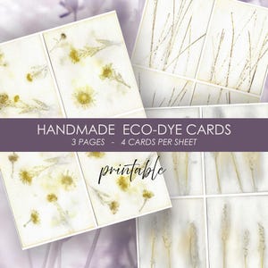 Tarjetas de naturaleza, impresiones ecológicas de hojas y flores, manualidades imprimibles, papeles rústicos con fondo natural, archivo PDF digital, tarjetas para diario basura