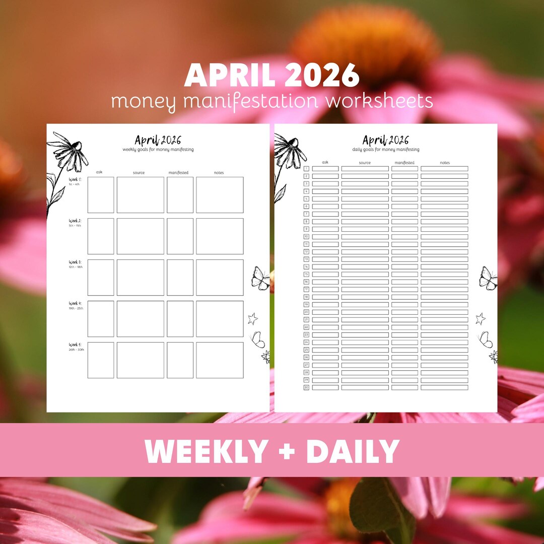 April 2026 Money Tracker Worksheet, Manifestation Chart Daily and ...