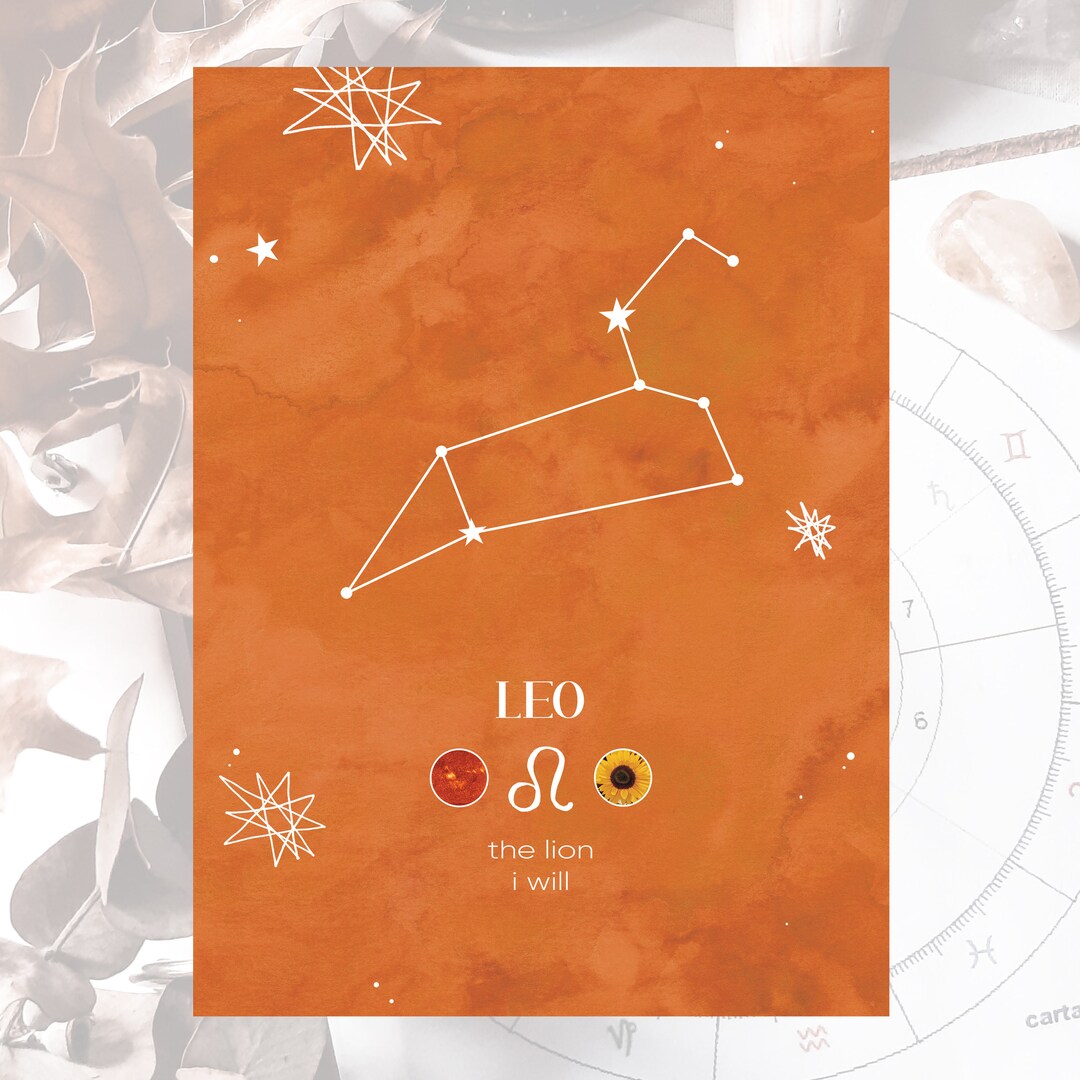 Leo Zodiac Horoscope Chart, Sign Poster, Astrology Constellation Symbol