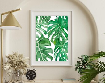 Tropische Palmenblätter & Monstera Blatt Kunst zum Ausdrucken, Kunst Druckbare, moderne Dschungel Pflanze Dekor, Instant Download