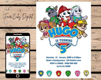 Welpen-Rettungs-Party Einladung | Pfotenrettung | Bearbeitbare Geburtstags-Digitaleinladung für Kinder | Abenteuer Hund Team Thema Druckbare Vorlage Design