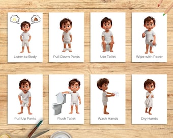 Töpfchen-Training-Visual Cue-Karten für Kleinkinder | WC Stufen Poster zum Ausdrucken | Schnelle Ergebnisse Digitaler Download | Kinder Töpfchen Hilfe | Variante 1