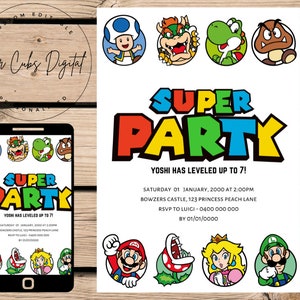 Mario Bros Invitation, Super Mario Birthday Invitation, Super Mario Invite, Video Game, Kid Invite, Editable Template, Editable Canva
