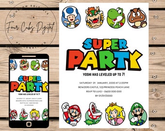 Mario Bros Einladung, Super Mario Geburtstagseinladung, Super Mario Invite, Videospiel, Kid Invite, bearbeitbare Vorlage, bearbeitbare Canva