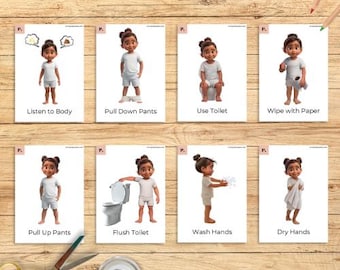 Töpfchen-Training-Visual Cue-Karten für Kleinkinder | WC Stufen Poster zum Ausdrucken | Schnelle Ergebnisse Digitaler Download | Kinder Töpfchen Hilfe | Ausführung 7