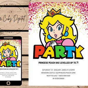Mario Bros Invitation, Princess Peach Invitation, Super Mario Birthday Invitation, Super Mario Invite, Nintendo, Editable Template