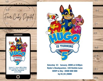 Welpen-Rettungs-Party Einladung | Pfotenrettung | Bearbeitbare Geburtstags-Digitaleinladung für Kinder | Abenteuer Hund Team Thema Druckbare Vorlage Design