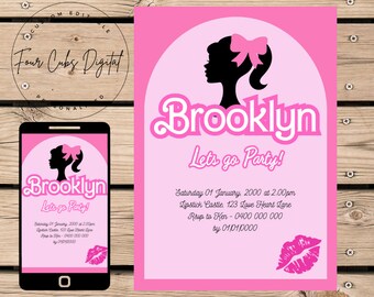 Rosa Einladung, Mädchen-Party, Prinzessin Geburtstagseinladung, Rosa Mädchen einladen, digitale Einladung, personalisierte Einladung, Prinzessin Party