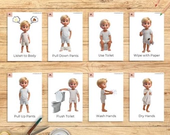 Töpfchen-Training-Visual Cue-Karten für Kleinkinder | WC Stufen Poster zum Ausdrucken | Schnelle Ergebnisse Digitaler Download | Kinder Töpfchen Hilfe | Ausführung 8
