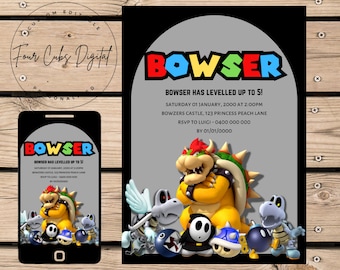 Bowser Mario Bros Einladung, Bowser Einladung, Super Mario Geburtstagseinladung, Super Mario Invite, Nintendo, bearbeitbare Vorlage, Bowzer
