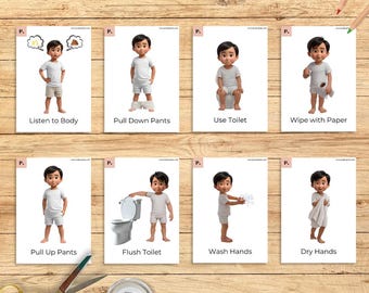 Töpfchen-Training-Visual Cue-Karten für Kleinkinder | WC Stufen Poster zum Ausdrucken | Schnelle Ergebnisse Digitaler Download | Kinder Töpfchen Hilfe | Ausführung 5