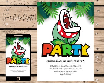 Piranha Mario Bros Einladung, Super Mario Geburtstagseinladung, Super Mario Invite, Videospiel, Kid Invite, Vorlage, bearbeitbare Canva