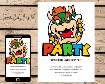 Bowser Mario Bros Einladung, Bowser Einladung, Super Mario Geburtstagseinladung, Super Mario Invite, Nintendo, bearbeitbare Vorlage, Bowzer
