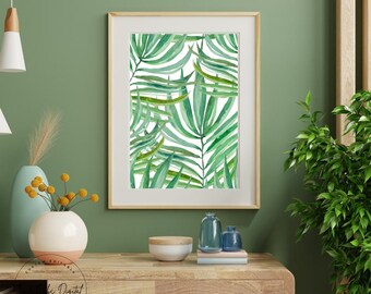 Tropische Palmenblätter, modernes Blatt, Wand Kunst zum Ausdrucken, grüne botanische Digitaldruck, modernes Dschungel-Pflanzendekor, Instant Download