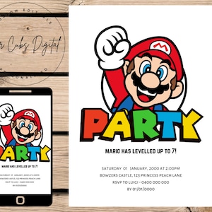 Mario Bros Invitation, Super Mario Birthday Invitation, Super Mario Invite, Video Game, Kid Invite, Mario Template, Editable Canva