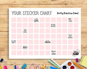 Töpfchen Übungs Aufkleber Diagramm | Belohnungstabelle für das Kleinkind Toilettentraining | Motivierendes Töpfchen Training Digitaler Download