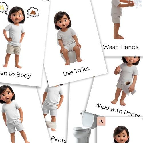 Potty Training Visual Cue Cards for Toddlers | Printable Toilet Steps ...