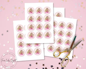 Rosa Puppe Prinzessin Party Danke Tags Herz Geburtstag Digitale Aufkleber für Mädchen Bearbeitbares Glam Fashion Doll Thema Druckbare Vorlage Design