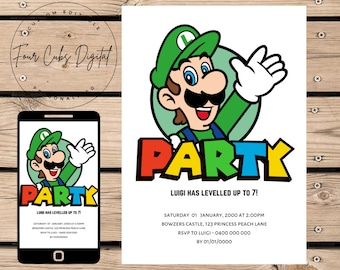 Luigi Einladung, Super Mario Brothers Einladung, Super Mario Geburtstagseinladung, Super Mario Invite, Nintendo, bearbeitbare Vorlage
