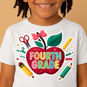 Back to School Bundle – Pre-K to 4th Grade Apple Designs PNG | Digital T-Shirt Graphics Set