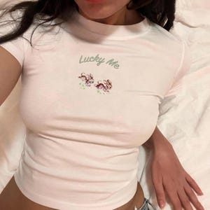 Lucky Me Coquette Baby Tee, Y2K Baby Tee, Lana Del Rey Shirt, Trendy 90s Baby Tee, Cottage Core Baby Tee