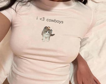 I Love Cowboys Coquette Baby Tee, Y2K Baby Tee, Cowboy Shirt, Meme Tshirt, Trendy 90s Baby Tee, Vintage Tee, Cat Tee, Lana Del Rey
