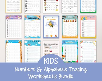 Numbers and Alphabets Worksheet bundles for kids, Kids Activity workbooks, Gift for Kids, Kids Learning Packs