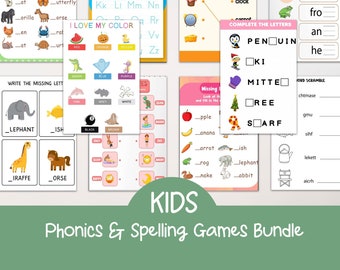 Kids Phonics & Spelling Worksheet Bundle (Digital Download)