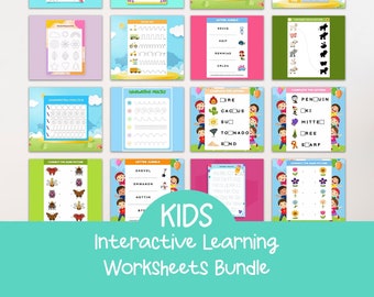 Kids' Learning Worksheet Bundle, Educational Activity Workbook (Digital Download)