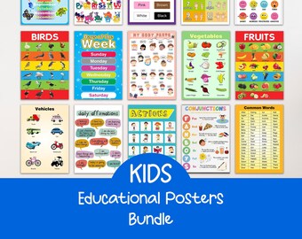 Kids Educational Posters Bundle, Learning Activity Prints (Digital Download)