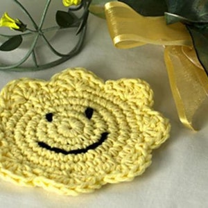PATTERN ONLY - Smiley face Crochet Coaster Pattern, Cotton Coasters and Placemats, Coaster, Gift for her, Crochet Coasters Digital Download