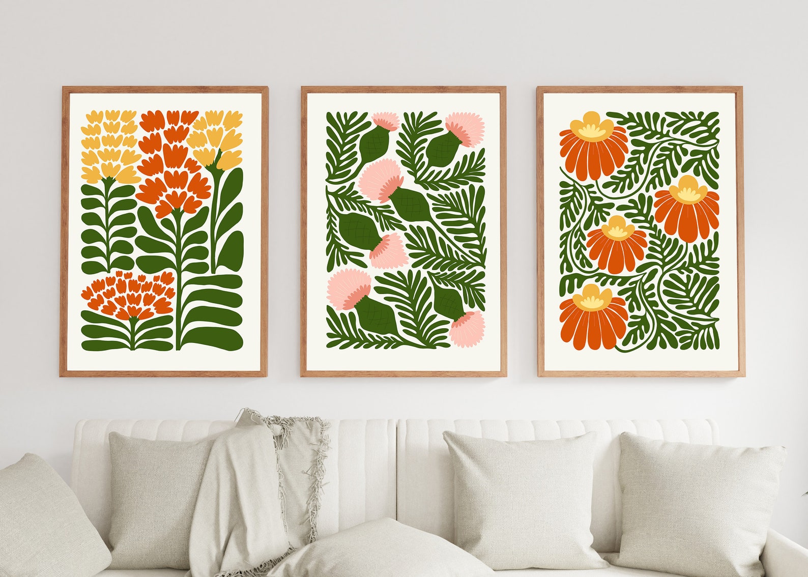Botanical Wall Art Set of 3, Mid-century Modern Floral Prints (digital ...