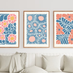Botanical Gallery Wall Art Set Of 3, Mid Century Modern Prints, Floral Decor Wall Art Prints, Printable Wall Art, Boho Home Decor